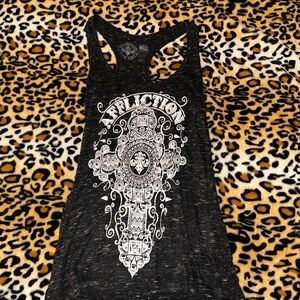 Affliction Rhinestone Gothic Grey Tank Top